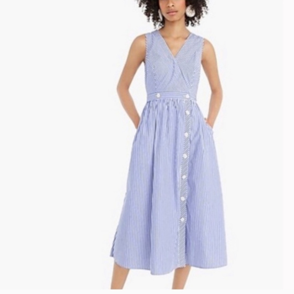 Jcrew blue striped midi dress